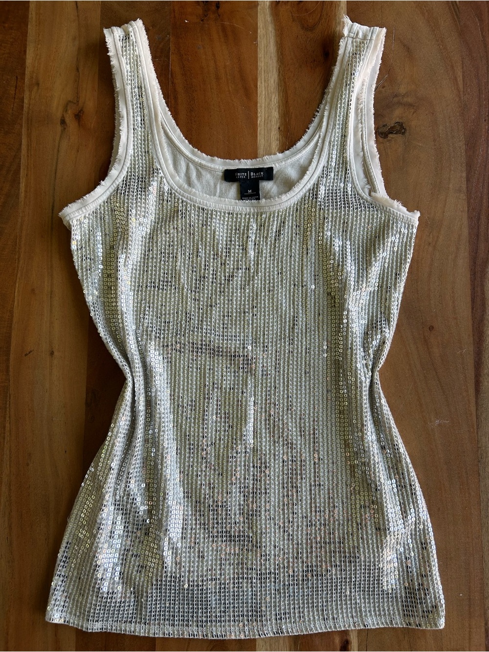 Vintage Y2K "Going out Top" White House Black Market Silver Sequin Tank Top